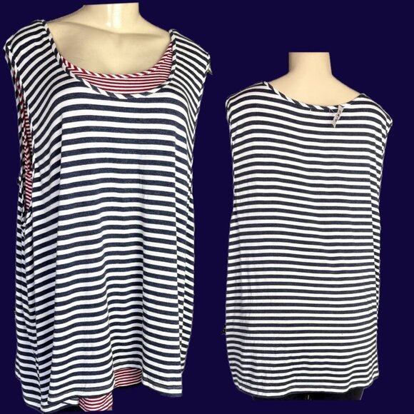 Cha Cha Vente Tops - Cha Cha Vente +2X Red-Blue Striped Scoop Neckline Double Layered Tunic Tank Top